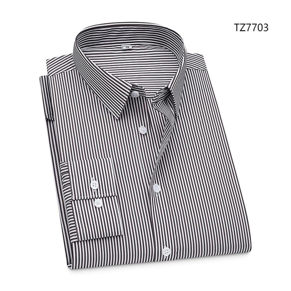 Mens None Iron Shirts Strips Business Long Sleeves Bamboo Formal Dress Shirts - Picture 12 of 17