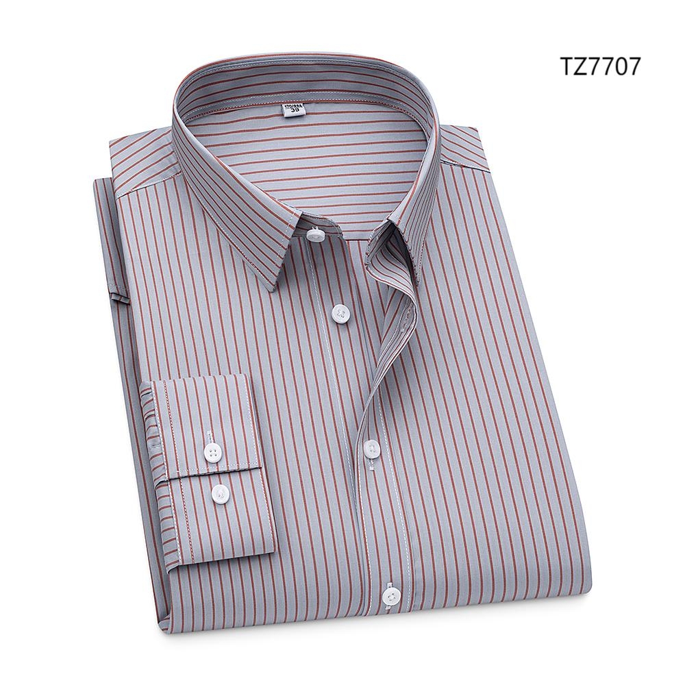Mens None Iron Shirts Strips Business Long Sleeves Bamboo Formal Dress Shirts - Picture 15 of 17