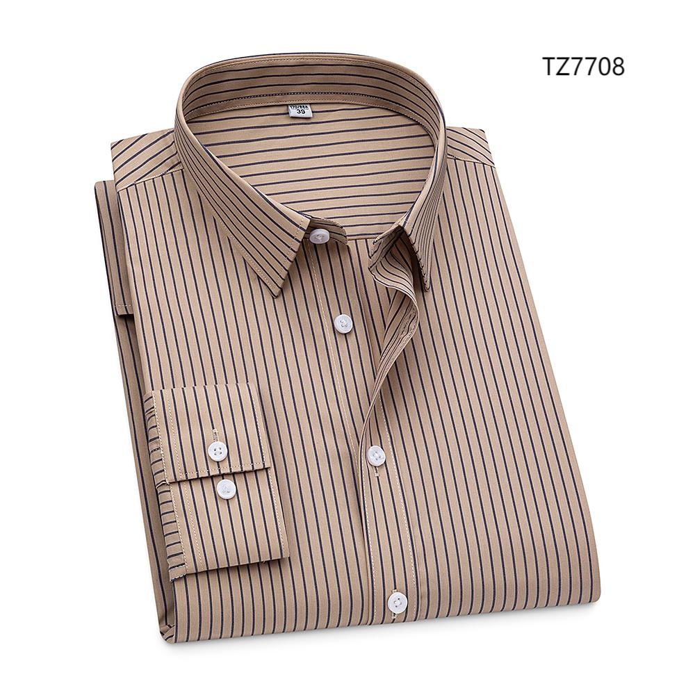 Mens None Iron Shirts Strips Business Long Sleeves Bamboo Formal Dress Shirts - Picture 16 of 17