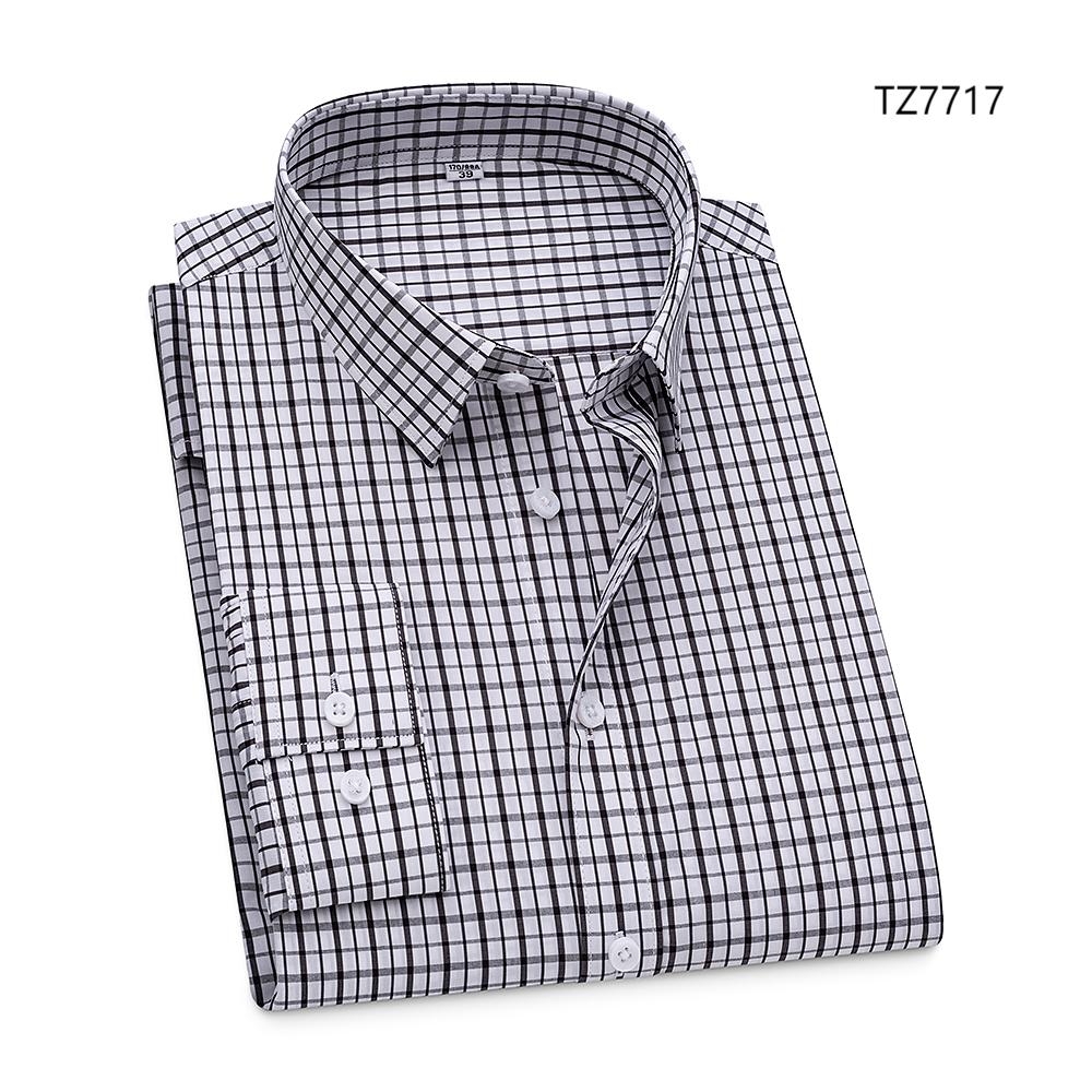 Camisas de vestir formales de bambú de manga larga de negocios a cuadros sin hierro para hombre - Imagen 15 de 15