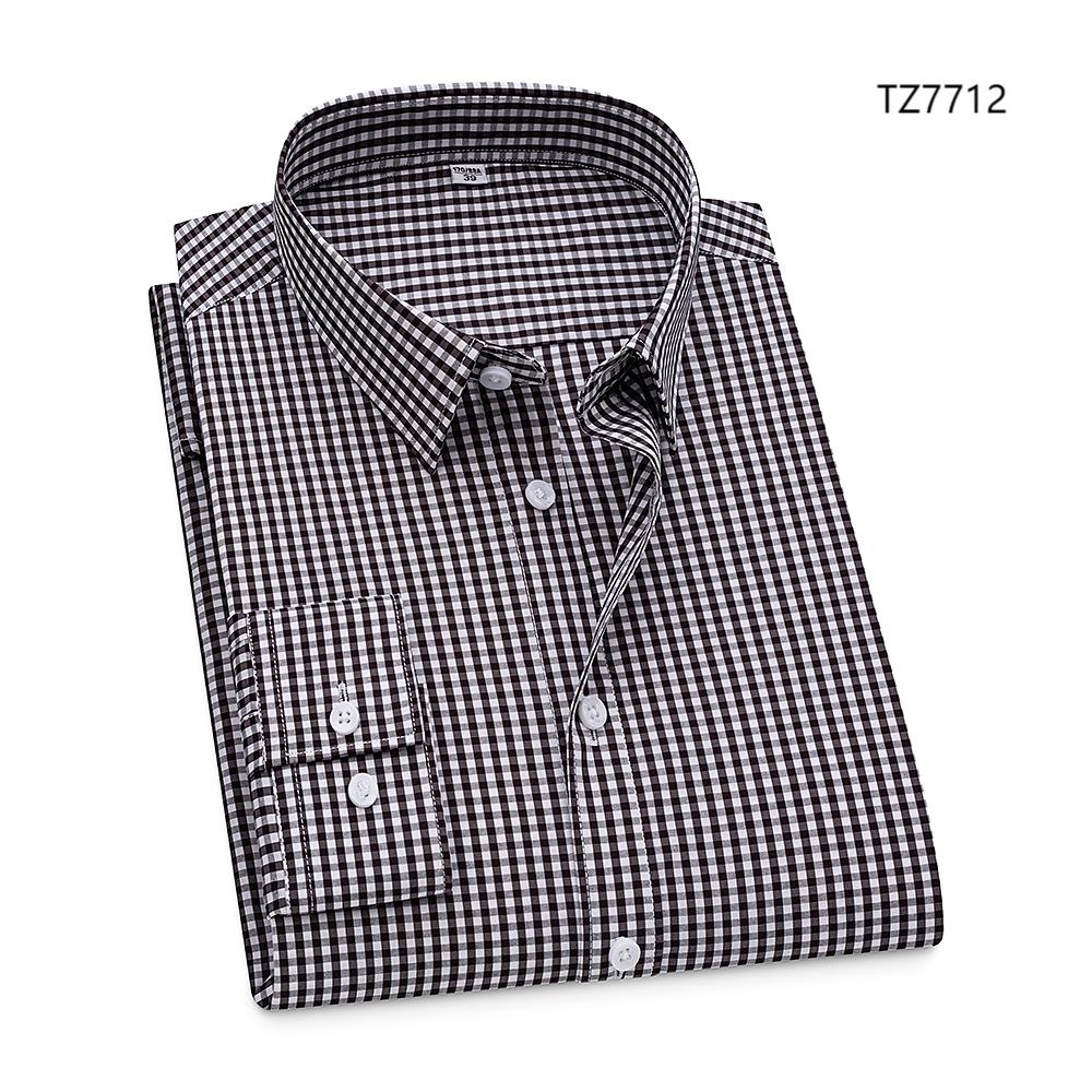 Camisas de vestir formales de bambú de manga larga de negocios a cuadros sin hierro para hombre - Imagen 11 de 15
