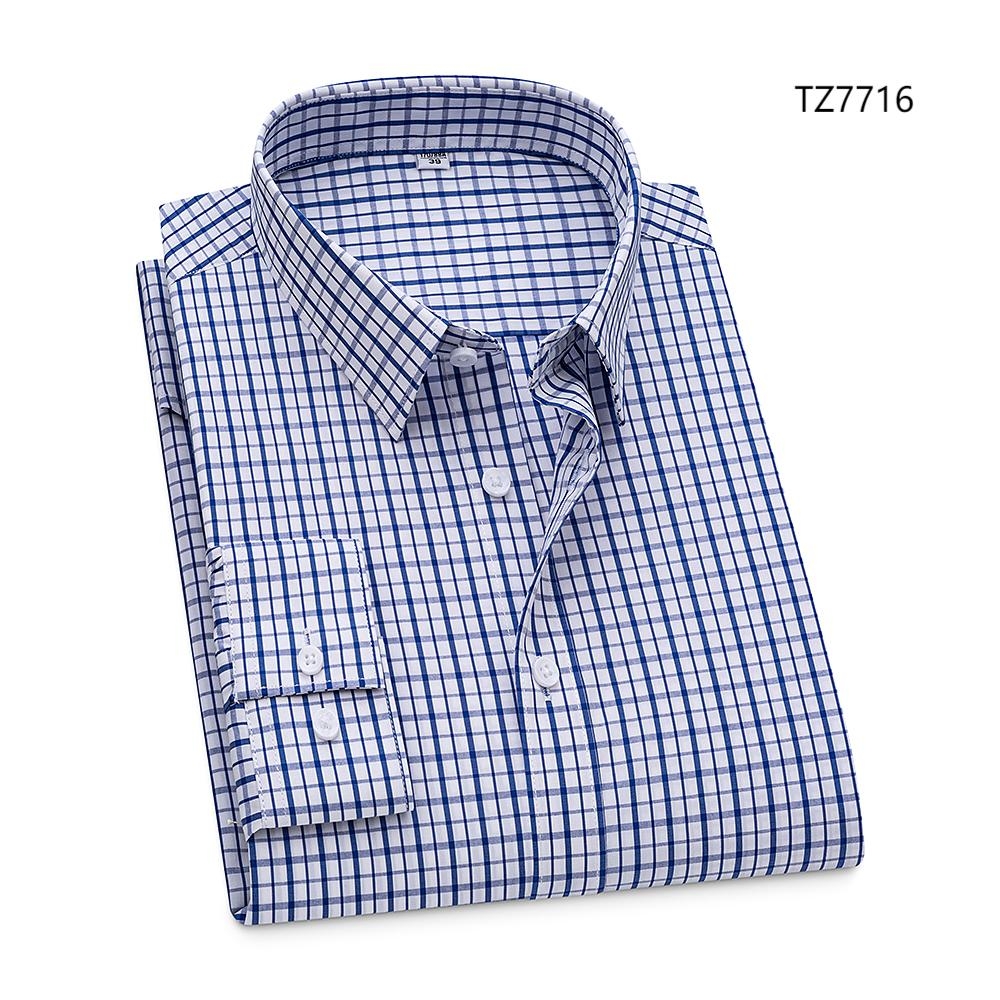 Camisas de vestir formales de bambú de manga larga de negocios a cuadros sin hierro para hombre - Imagen 13 de 15
