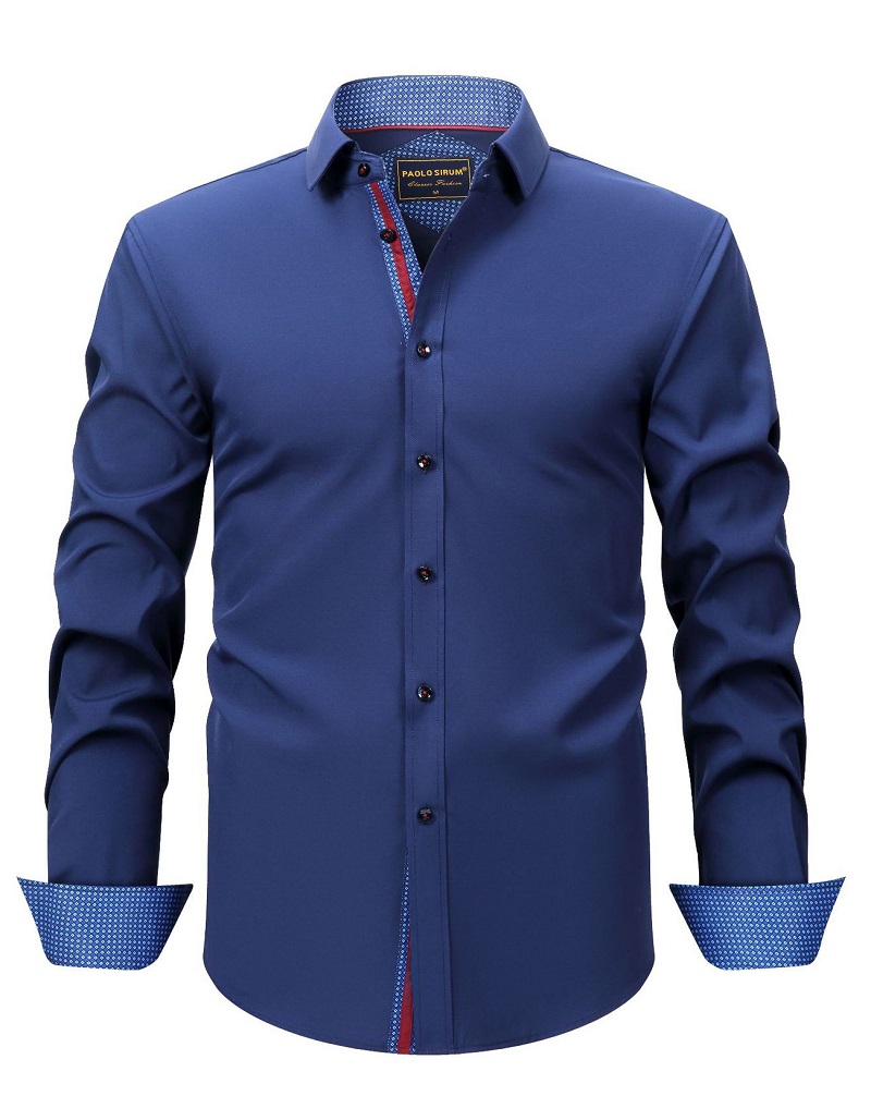 Mens None Iron Dress Shirts Formal Long Sleeves 4 Side Elastic