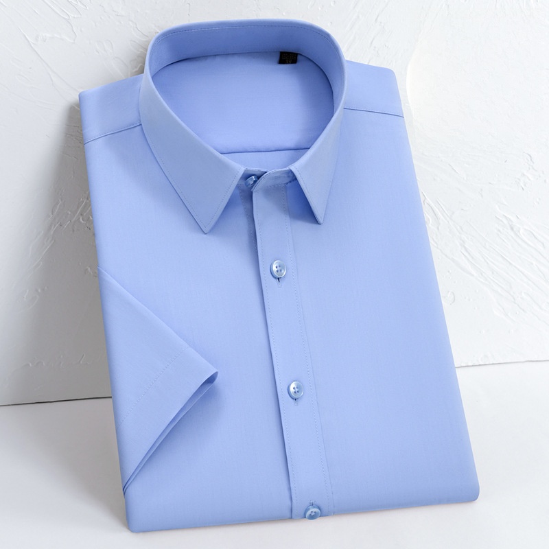 Camicie Uomo Maniche Corte Business Estive Bambù Casual Abito Elastico Camicie Top - Foto 18 di 18