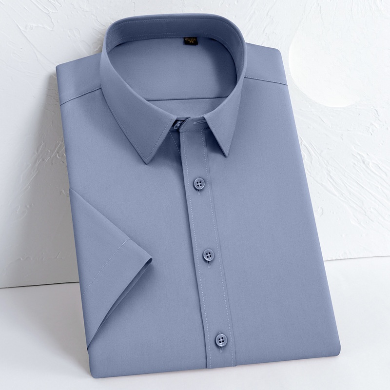 Camicie Uomo Maniche Corte Business Estive Bambù Casual Abito Elastico Camicie Top - Foto 17 di 18