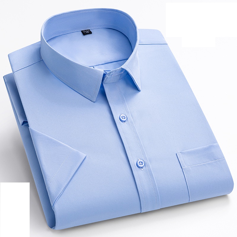 Camicie eleganti uomo maniche corte formali seta ghiaccio senza ferro elastico camicie casual - Foto 30 di 32