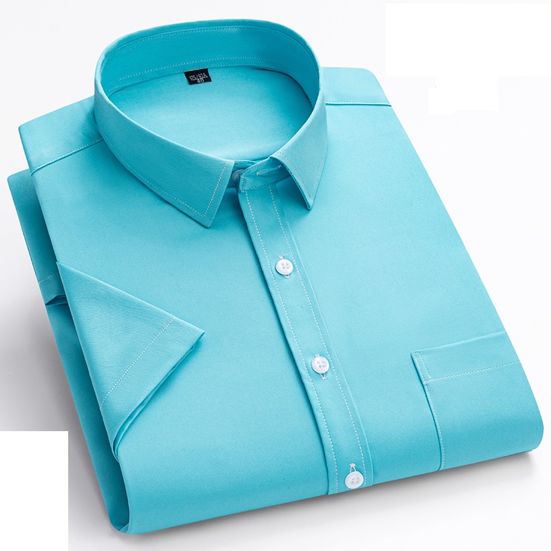 Camicie eleganti uomo maniche corte formali seta ghiaccio senza ferro elastico camicie casual - Foto 22 di 32