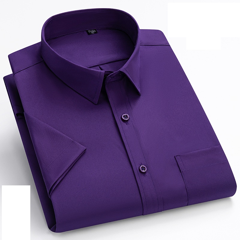 Camicie eleganti uomo maniche corte formali seta ghiaccio senza ferro elastico camicie casual - Foto 29 di 32