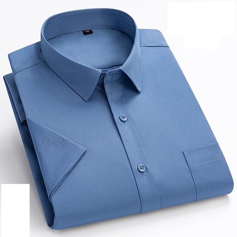 Camicie eleganti uomo maniche corte formali seta ghiaccio senza ferro elastico camicie casual - Foto 31 di 32
