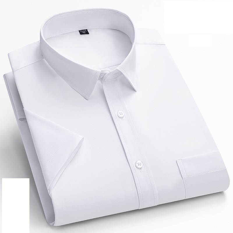 Camicie eleganti uomo maniche corte formali seta ghiaccio senza ferro elastico camicie casual - Foto 21 di 32
