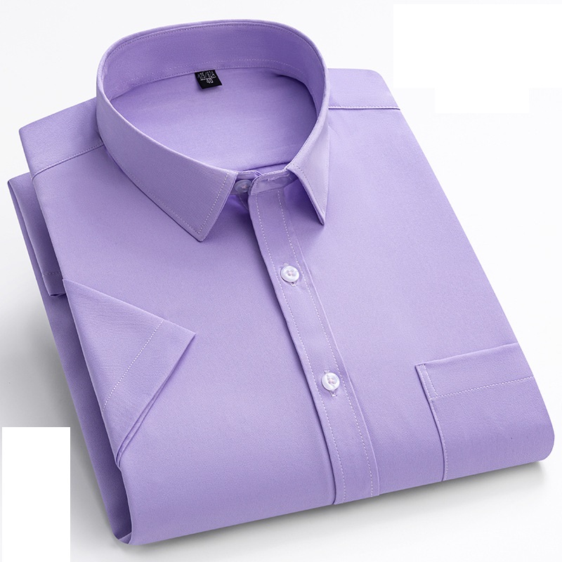 Camicie eleganti uomo maniche corte formali seta ghiaccio senza ferro elastico camicie casual - Foto 28 di 32