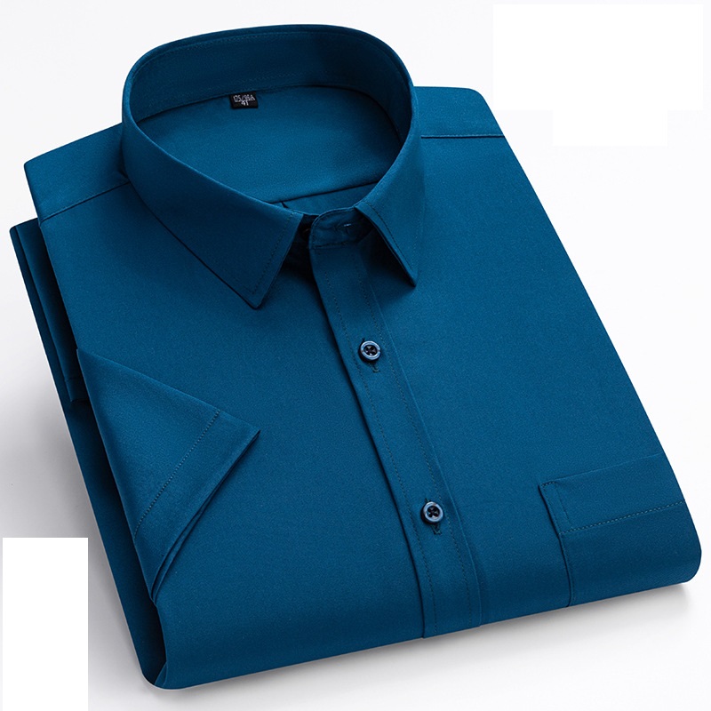Camicie eleganti uomo maniche corte formali seta ghiaccio senza ferro elastico camicie casual - Foto 27 di 32