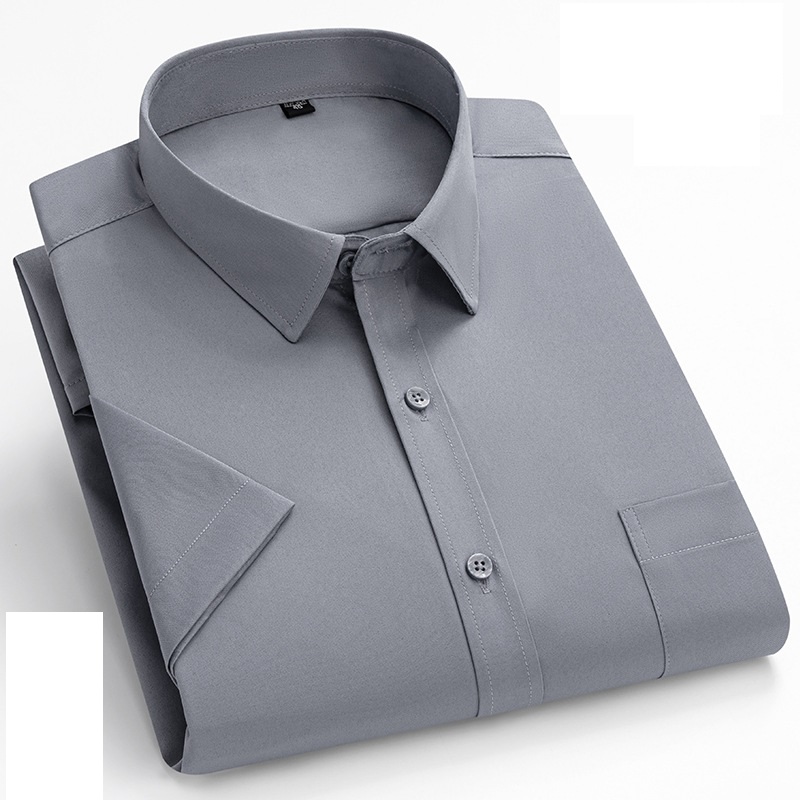 Camicie eleganti uomo maniche corte formali seta ghiaccio senza ferro elastico camicie casual - Foto 25 di 32