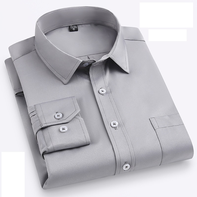 Mens Dress Shirts Long Sleeves Formal Ice-Silk No Iron Elastic Casual Shirts Top - Picture 26 of 34