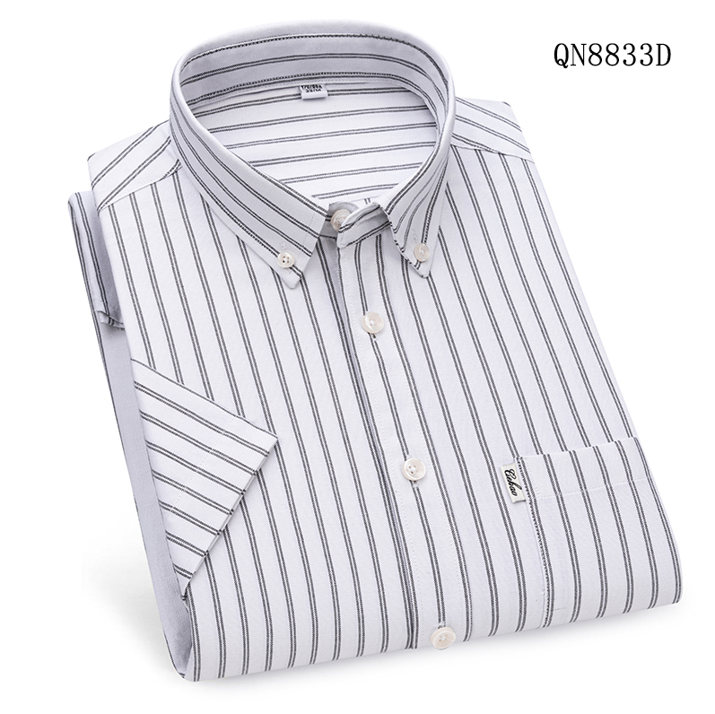 Mens Oxford Shirts Business Short Sleeves Cotton Striped Casual Summer Shirts - Picture 12 of 19