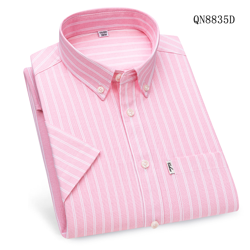Mens Oxford Shirts Business Short Sleeves Cotton Striped Casual Summer Shirts - Picture 13 of 19