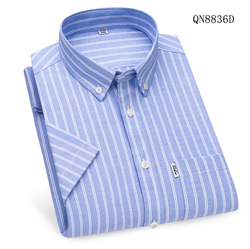 Mens Oxford Shirts Business Short Sleeves Cotton Striped Casual Summer Shirts - Picture 14 of 19