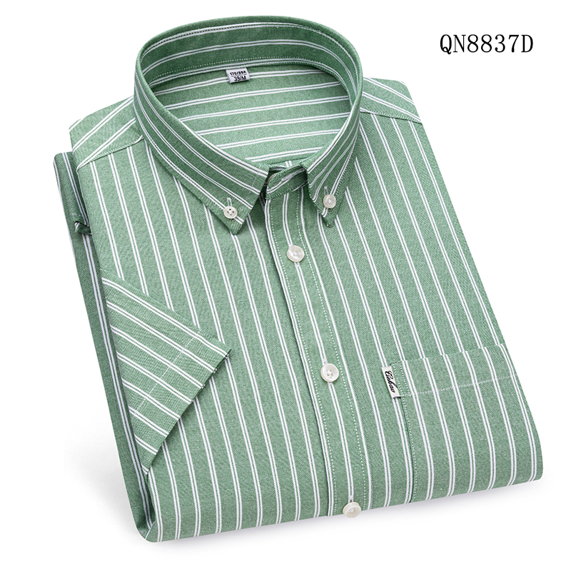 Mens Oxford Shirts Business Short Sleeves Cotton Striped Casual Summer Shirts - Picture 15 of 19