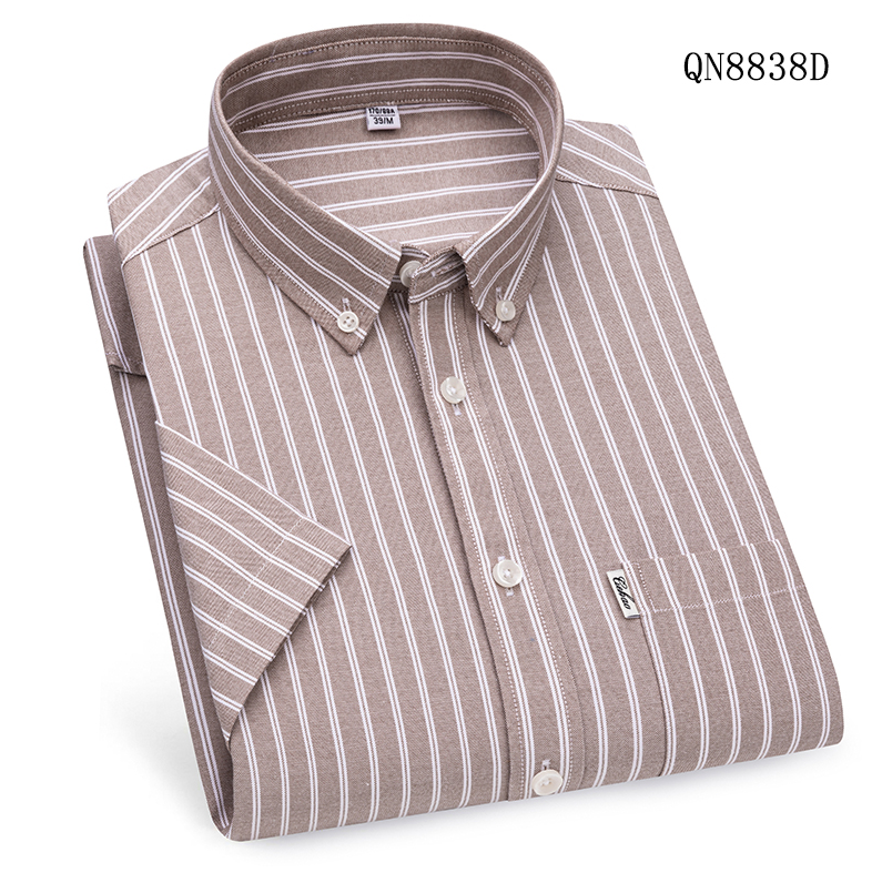 Mens Oxford Shirts Business Short Sleeves Cotton Striped Casual Summer Shirts - Picture 17 of 19