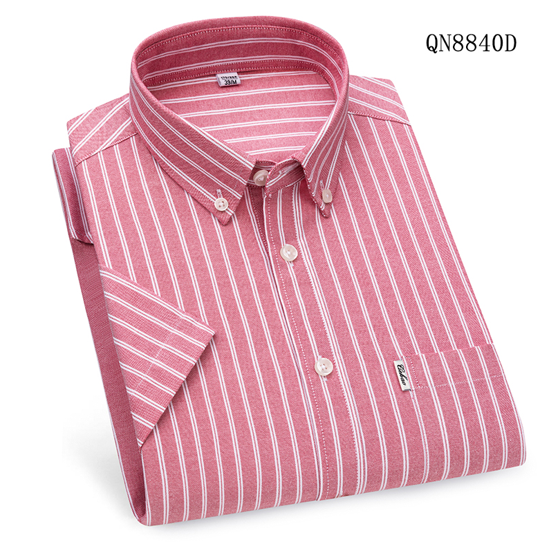 Mens Oxford Shirts Business Short Sleeves Cotton Striped Casual Summer Shirts - Picture 18 of 19