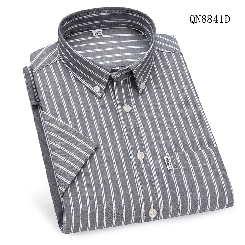 Mens Oxford Shirts Business Short Sleeves Cotton Striped Casual Summer Shirts - Picture 16 of 19