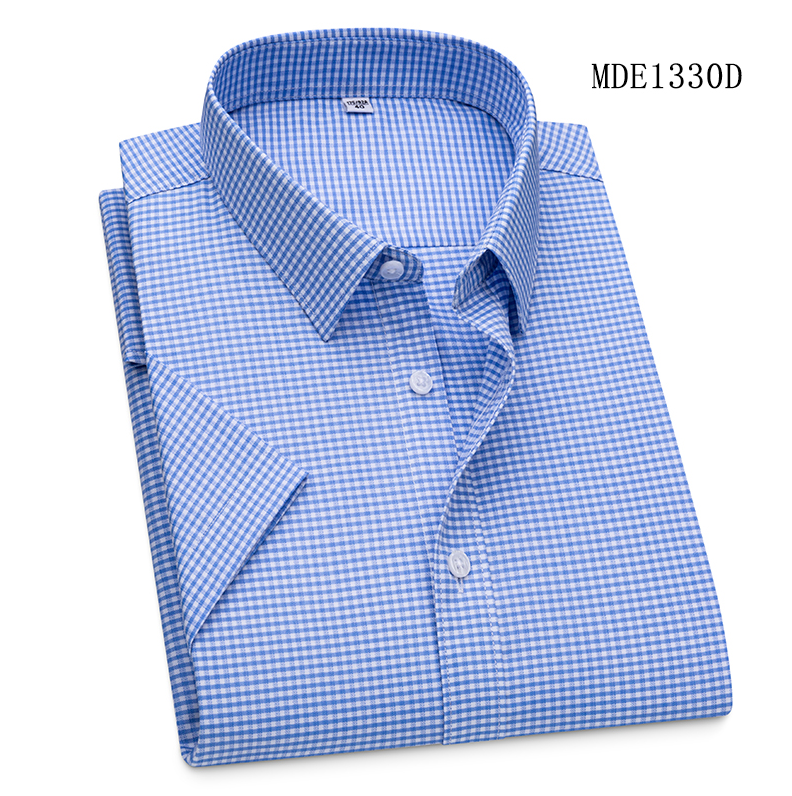 Camicie modal uomo formali business maniche corte plaid casual eleganti camicie top - Foto 5 di 8