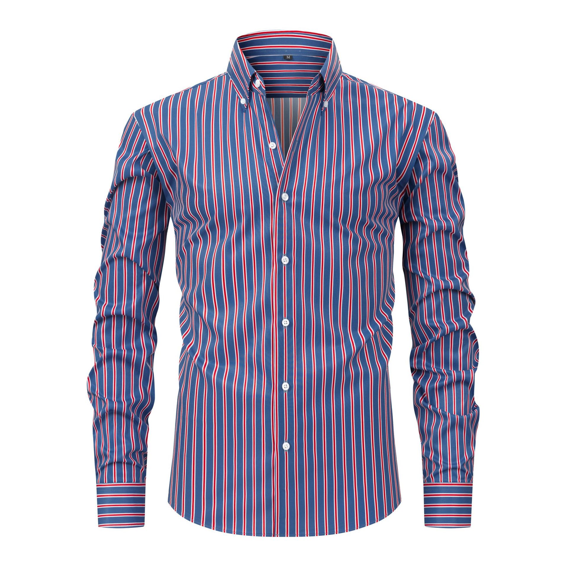 Mens Elastic Shirts Formal Business Long Sleeves Striped Casual Dress Shirts Top - Picture 12 of 13