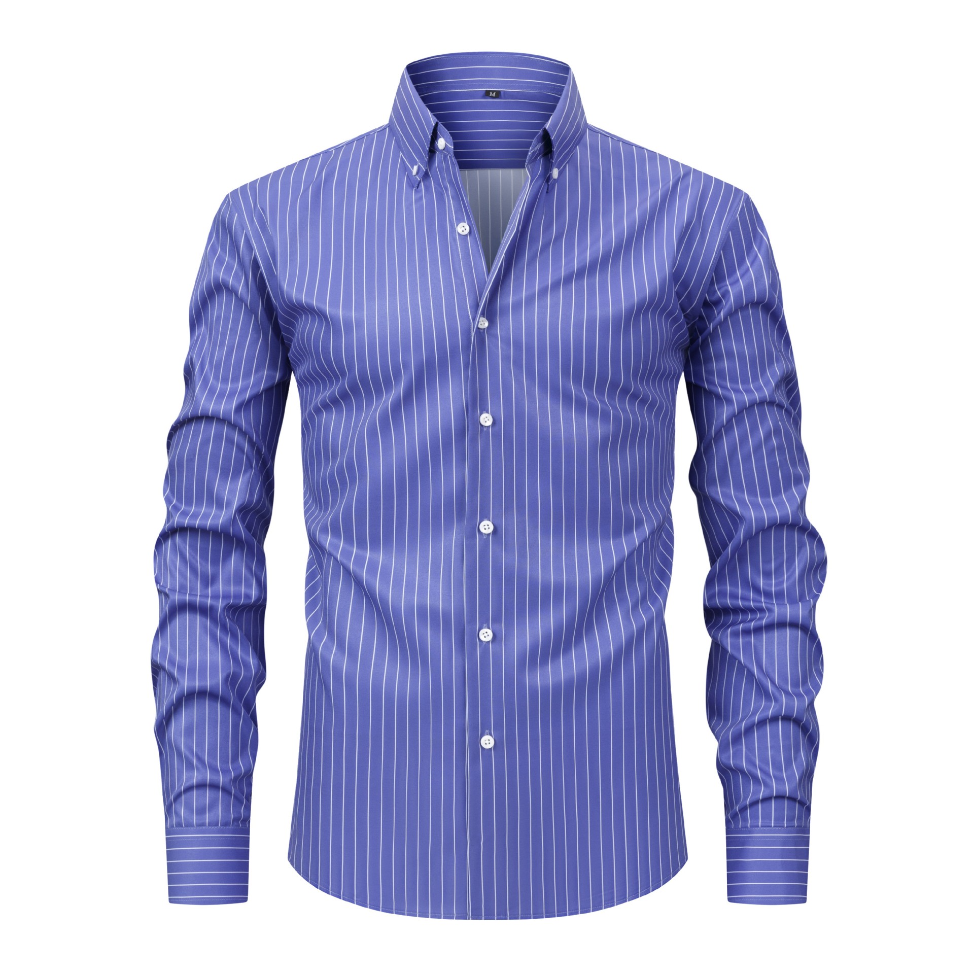 Mens Elastic Shirts Formal Business Long Sleeves Striped Casual Dress Shirts Top - Picture 11 of 13