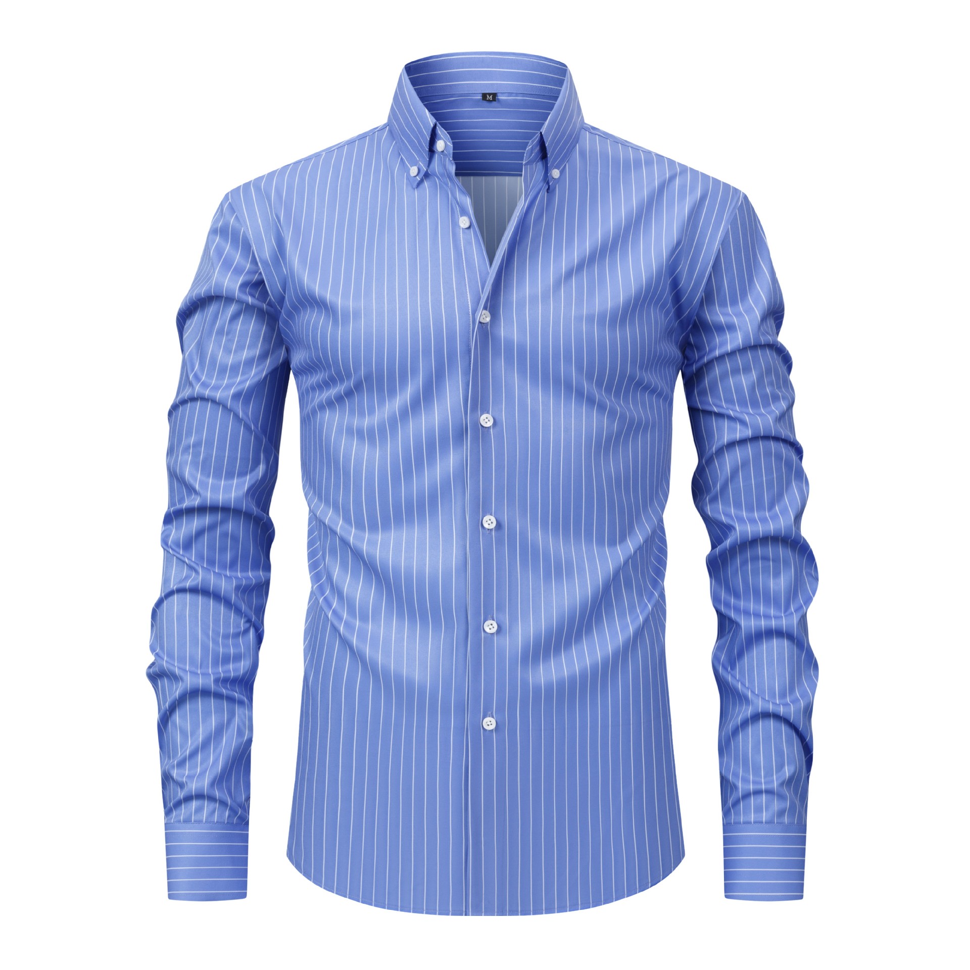 Mens Elastic Shirts Formal Business Long Sleeves Striped Casual Dress Shirts Top - Picture 13 of 13