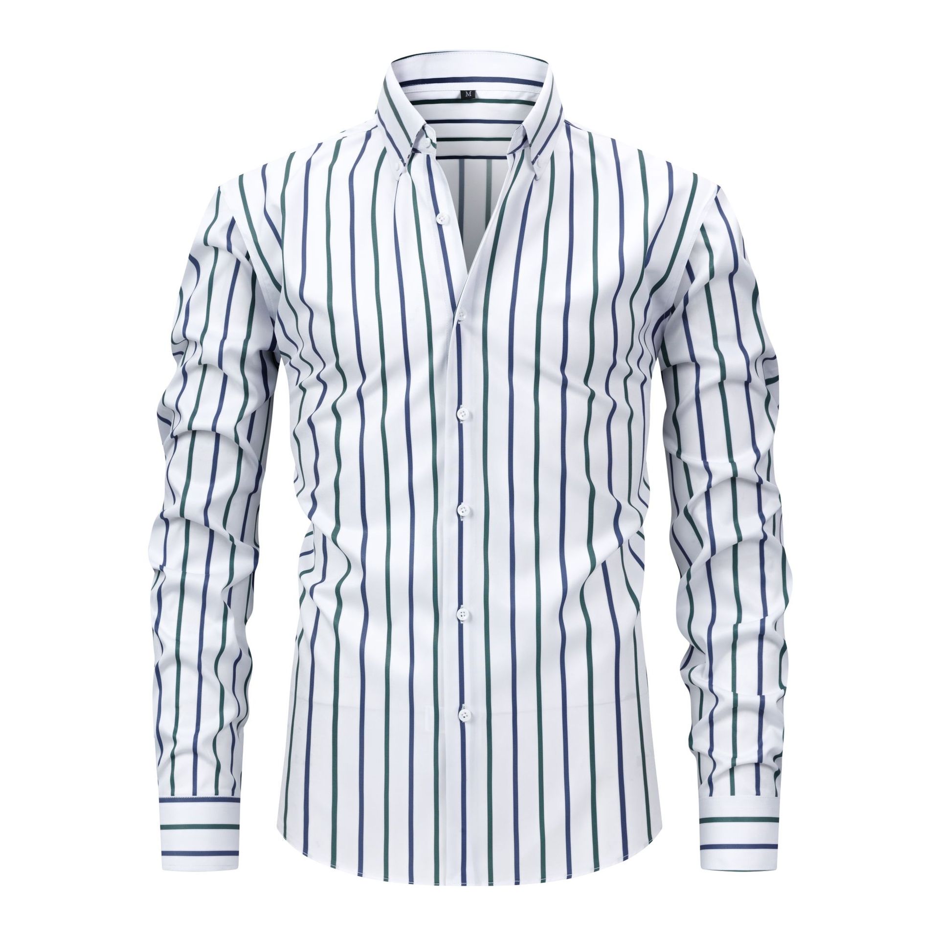 Mens Elastic Shirts Formal Business Long Sleeves Striped Casual Dress Shirts Top - Picture 9 of 13