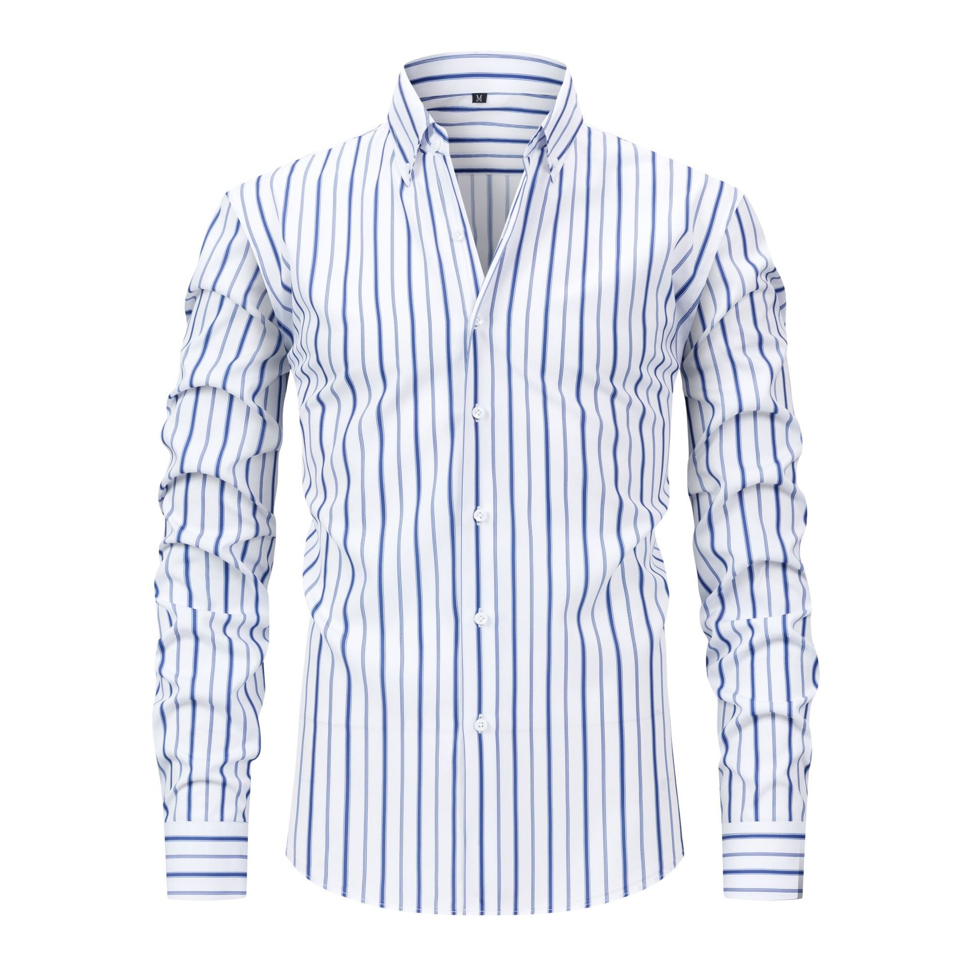 Mens Dress Shirts Formal Business Long Sleeves Striped Casual Elastic Shirts Top - Picture 16 of 19
