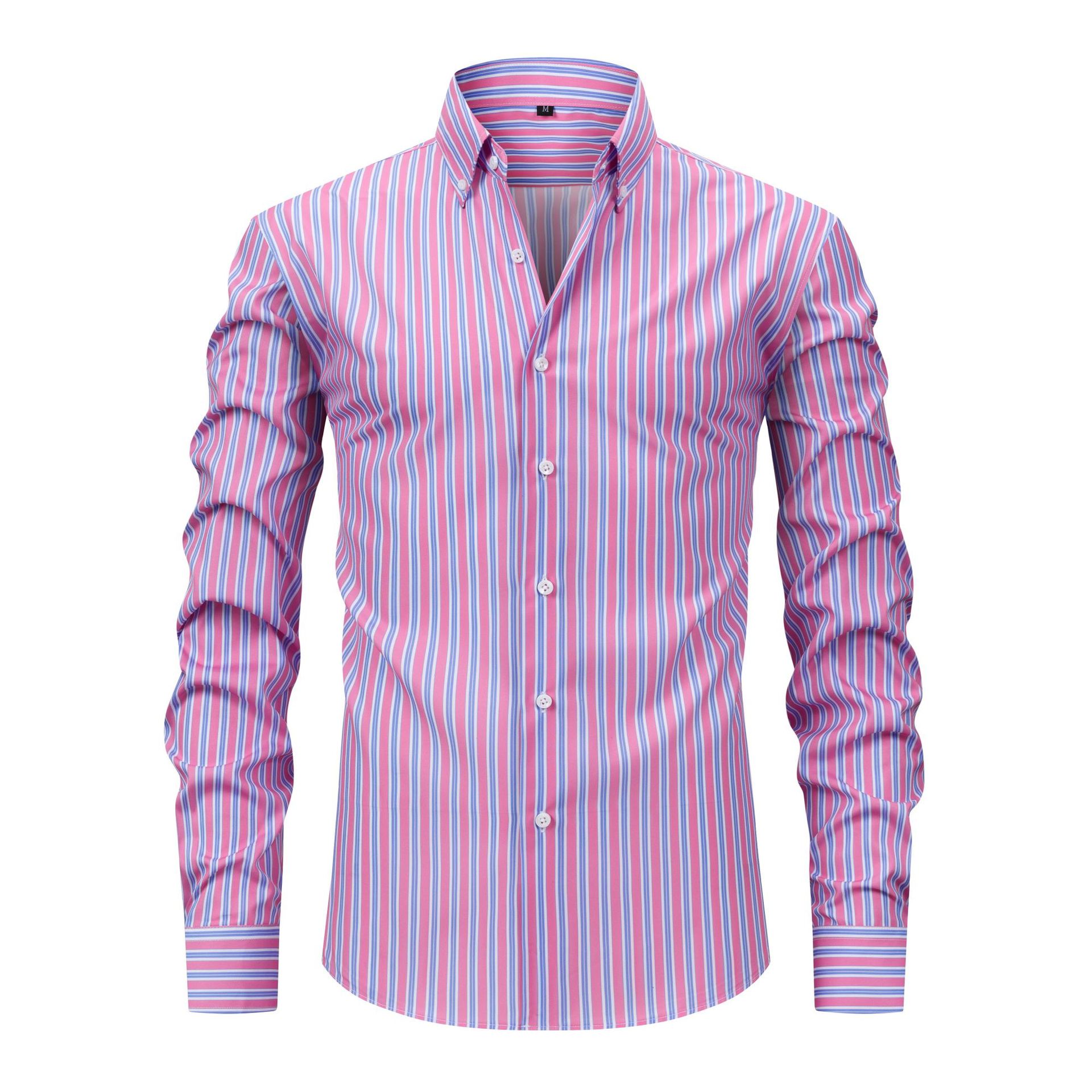 Mens Dress Shirts Formal Business Long Sleeves Striped Casual Elastic Shirts Top - Picture 17 of 19
