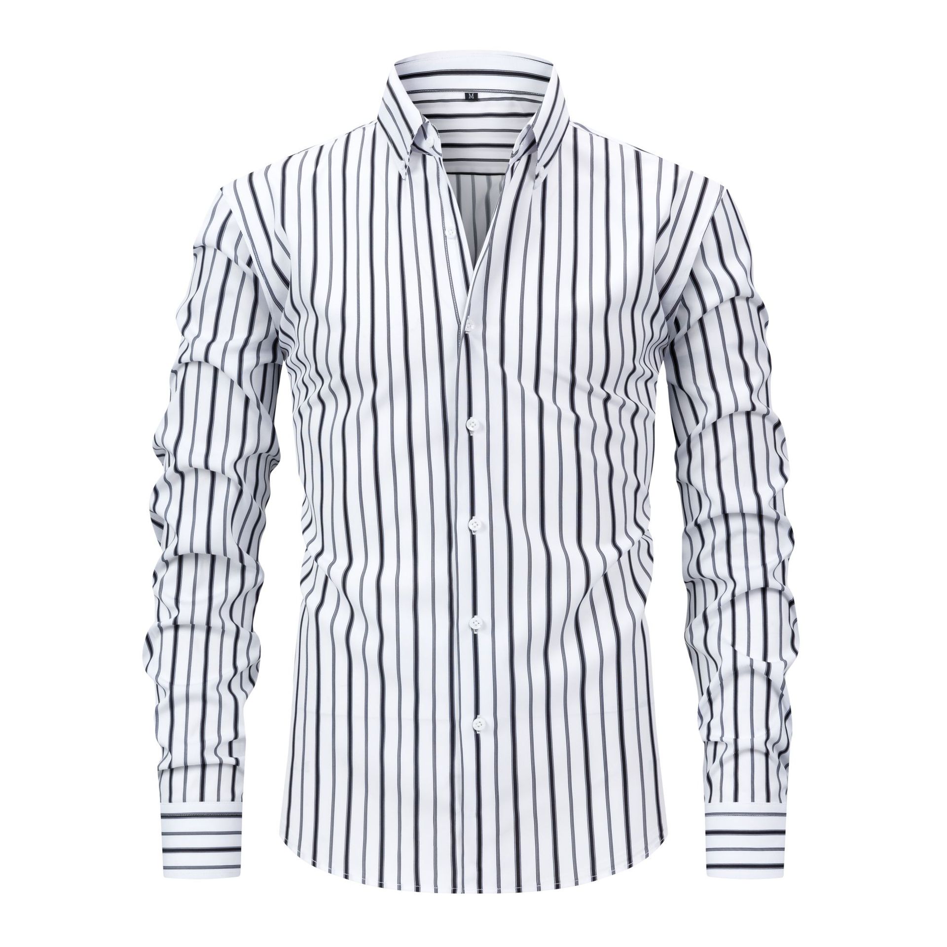 Mens Dress Shirts Formal Business Long Sleeves Striped Casual Elastic Shirts Top - Picture 12 of 19