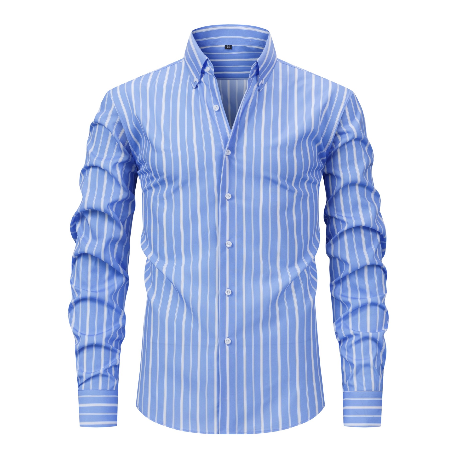 Mens Dress Shirts Formal Business Long Sleeves Striped Casual Elastic Shirts Top - Picture 13 of 19