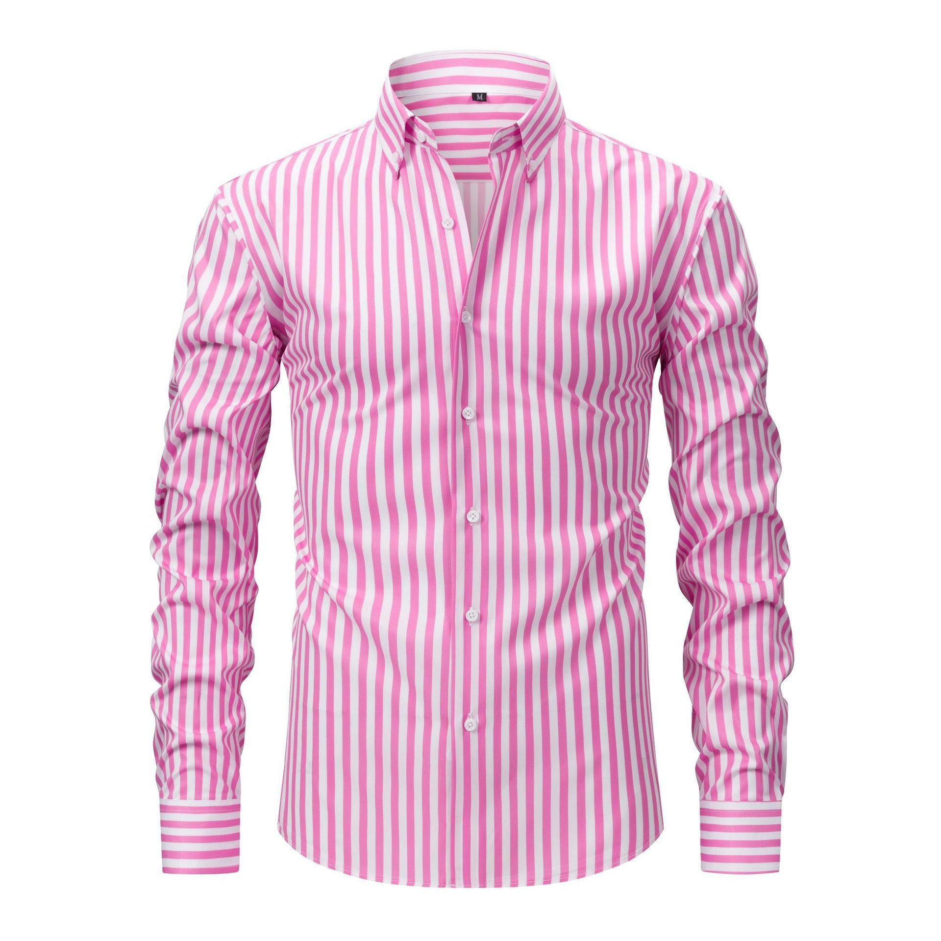 Mens Dress Shirts Formal Business Long Sleeves Elastic Striped Casual Shirts Top - Picture 7 of 10