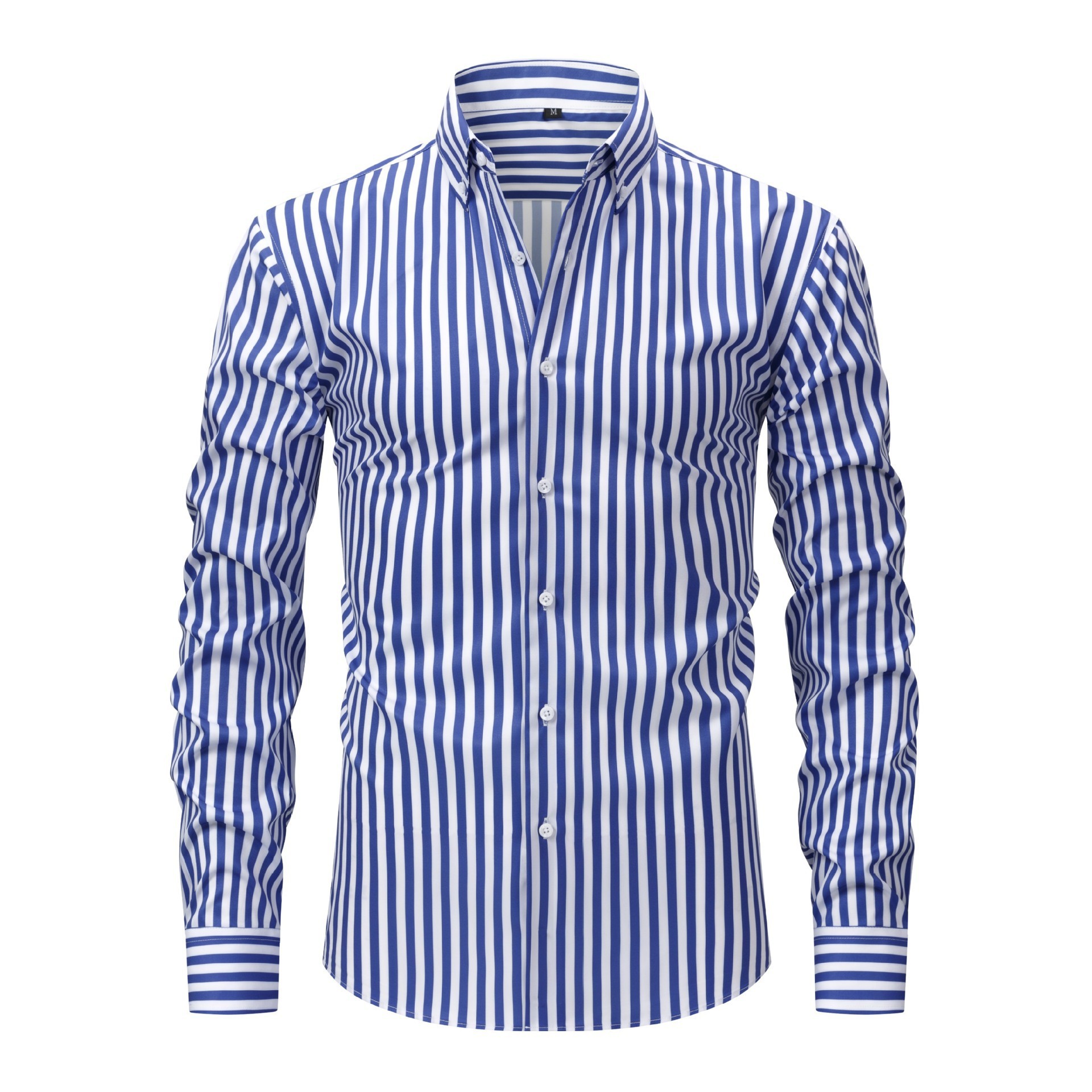 Mens Dress Shirts Formal Business Long Sleeves Elastic Striped Casual Shirts Top - Picture 8 of 10