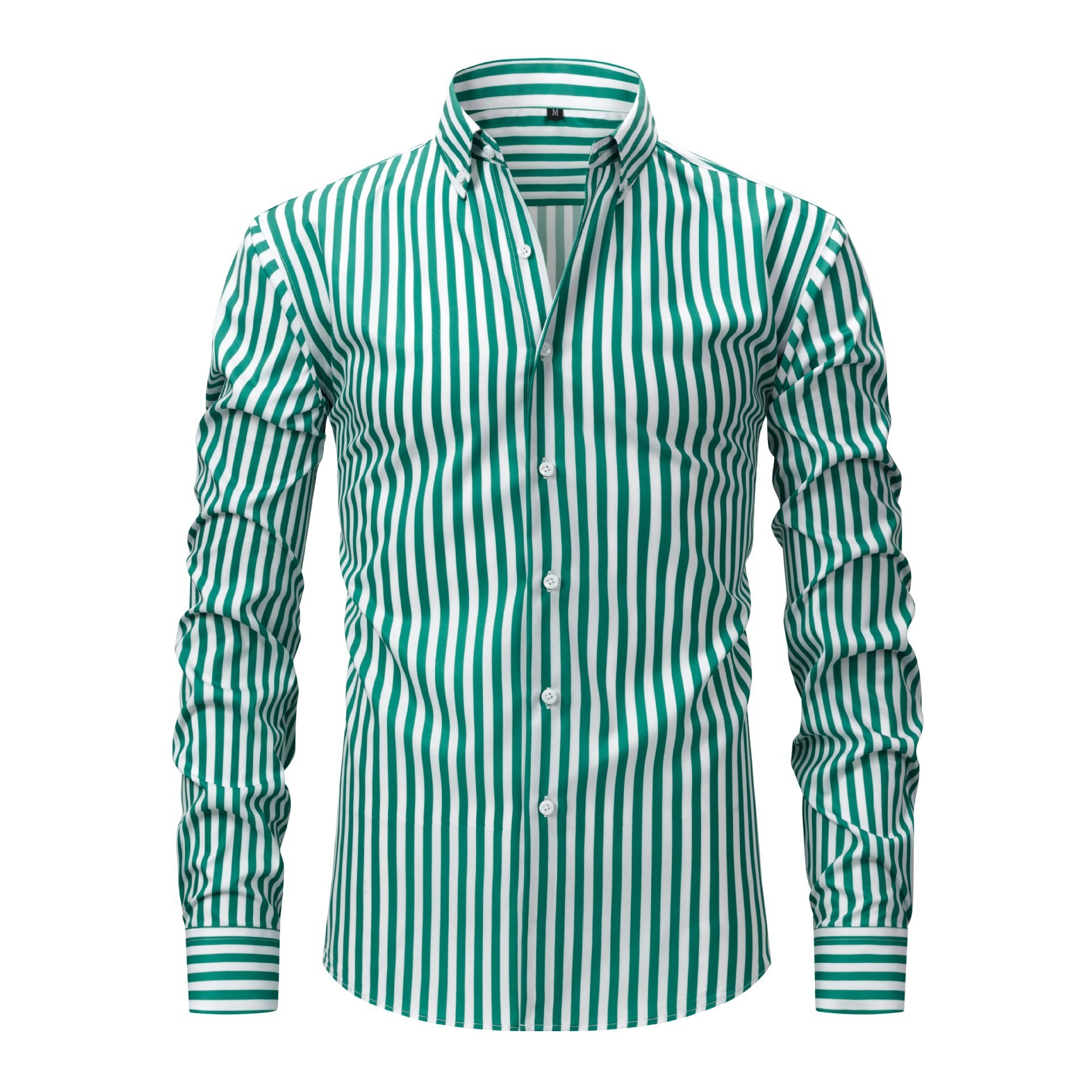 Mens Dress Shirts Formal Business Long Sleeves Elastic Striped Casual Shirts Top - Picture 9 of 10