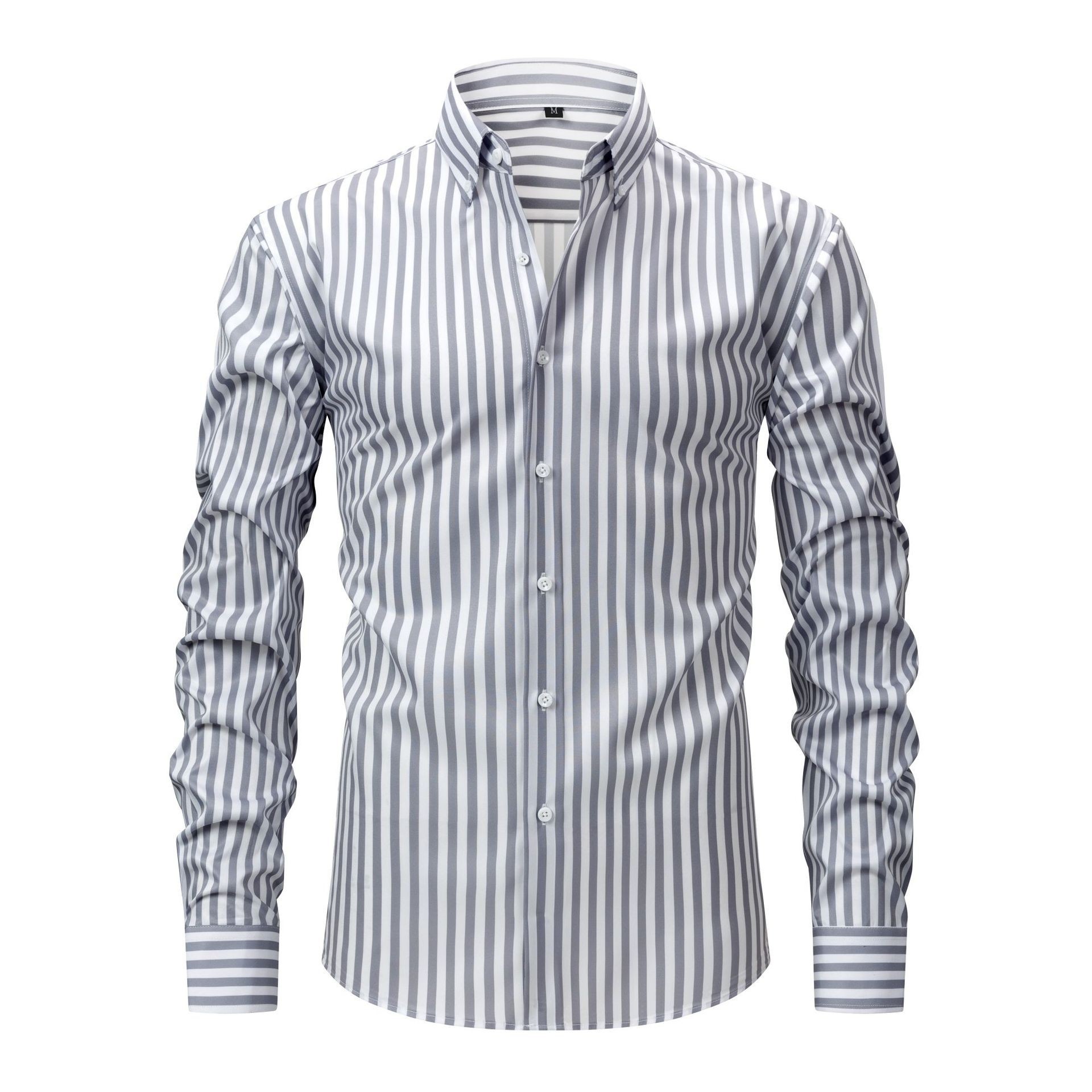 Mens Dress Shirts Formal Business Long Sleeves Elastic Striped Casual Shirts Top - Picture 10 of 10