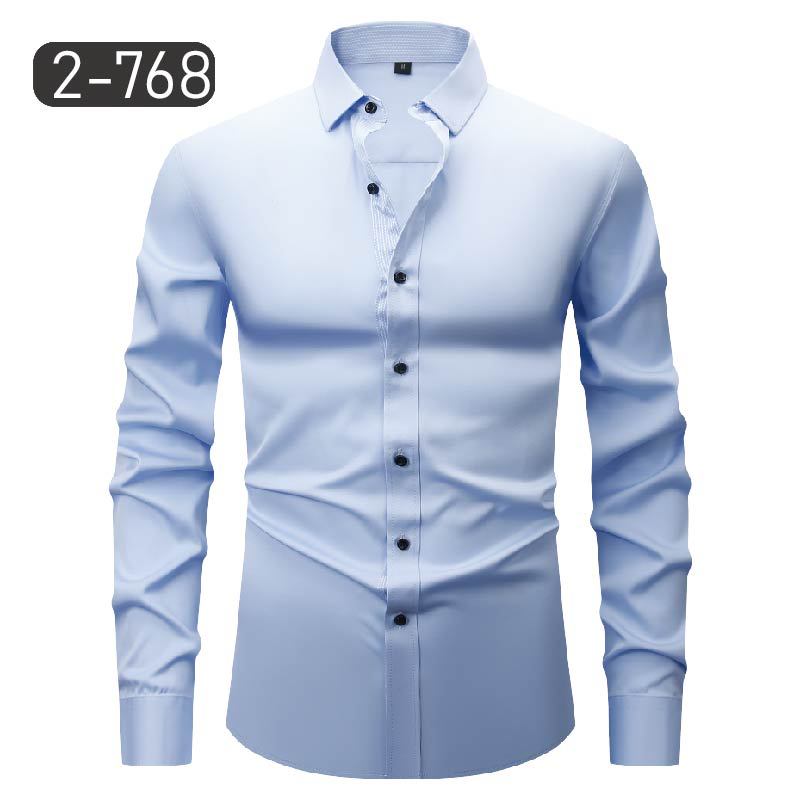 Men's Dress Shirts Formal Business Long Sleeves Elastic Slim Casual Shirts Tops - Picture 22 of 27