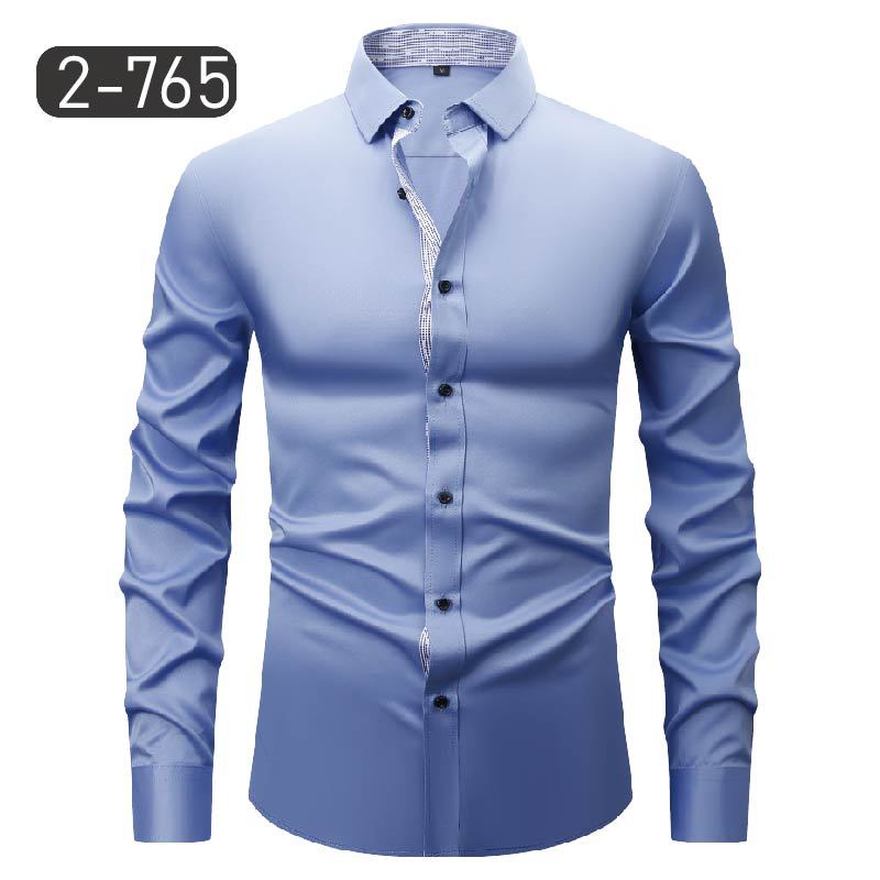 Men's Dress Shirts Formal Business Long Sleeves Elastic Slim Casual Shirts Tops - Picture 19 of 27