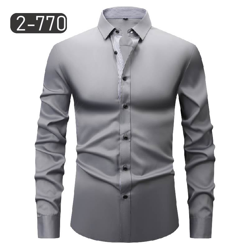 Men's Dress Shirts Formal Business Long Sleeves Elastic Slim Casual Shirts Tops - Picture 24 of 27
