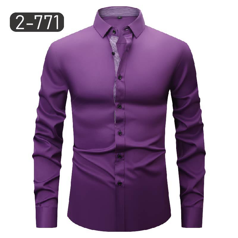 Men's Dress Shirts Formal Business Long Sleeves Elastic Slim Casual Shirts Tops - Picture 25 of 27