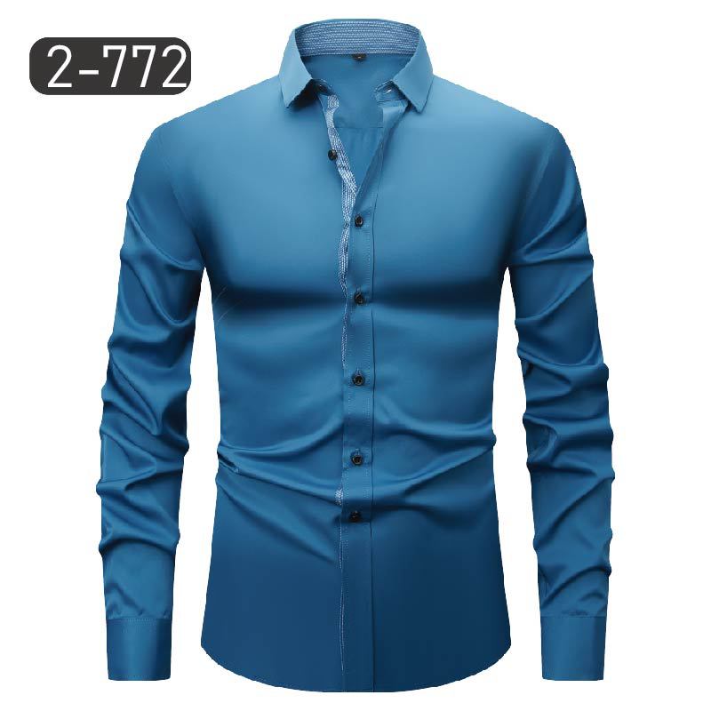 Men's Dress Shirts Formal Business Long Sleeves Elastic Slim Casual Shirts Tops - Picture 26 of 27