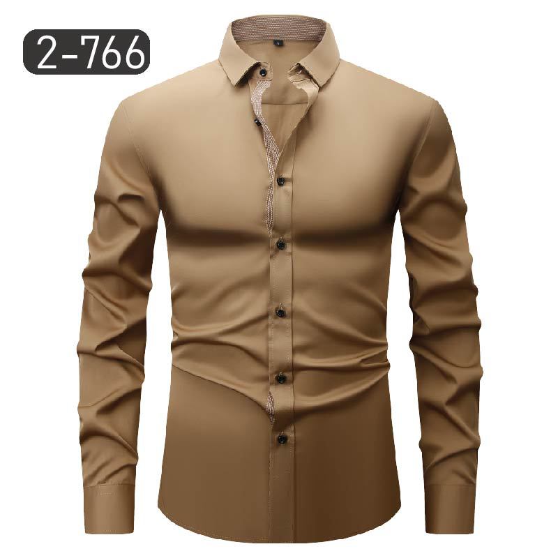 Men's Dress Shirts Formal Business Long Sleeves Elastic Slim Casual Shirts Tops - Picture 20 of 27