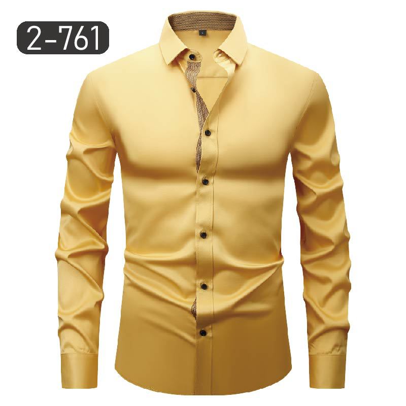 Men's Dress Shirts Formal Business Long Sleeves Elastic Slim Casual Shirts Tops - Picture 16 of 27