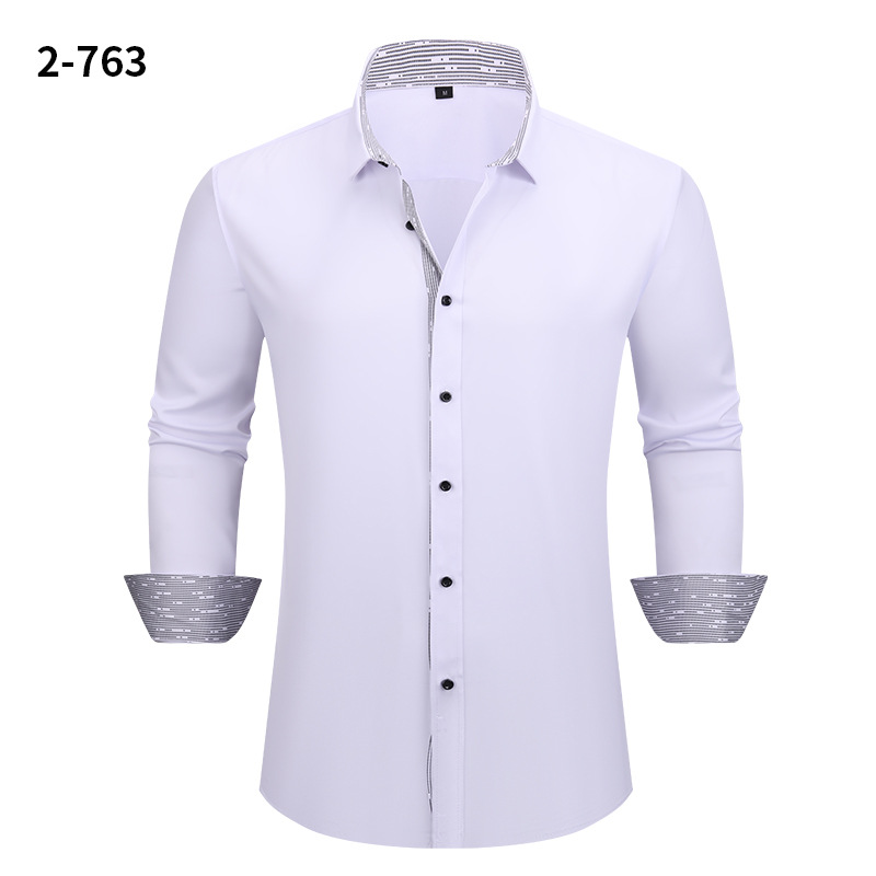 Men's Dress Shirts Formal Business Long Sleeves Elastic Slim Casual Shirts Tops - Picture 27 of 27