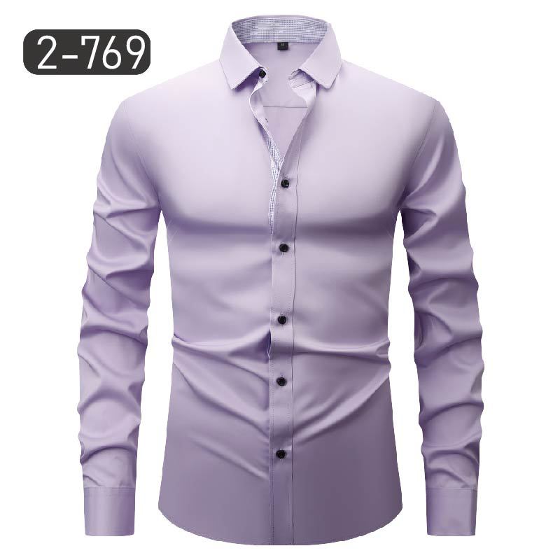 Men's Dress Shirts Formal Business Long Sleeves Elastic Slim Casual Shirts Tops - Picture 23 of 27