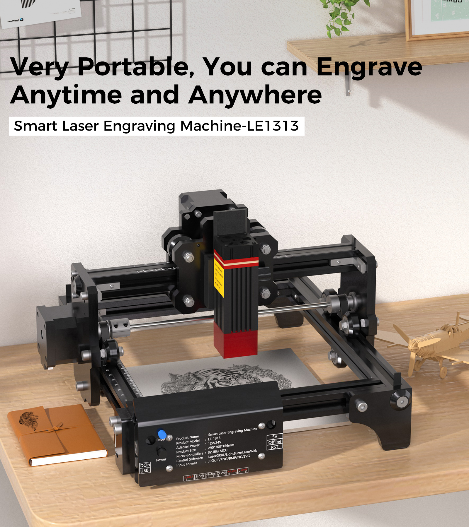 LUNYEE Mini Laser Engraving Machine 2.5W CNC Engraving Working Area 130*130mm