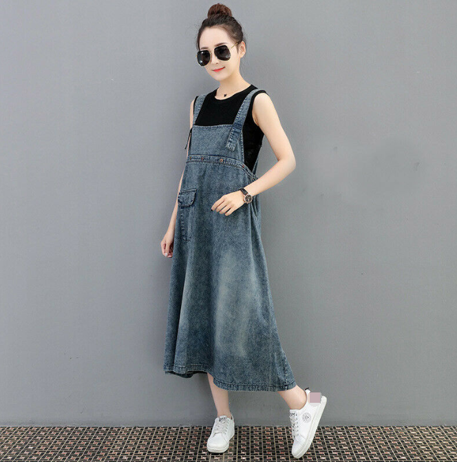 Womens Denim Overall Dress Ladies Jean Suspender Skirt Long A-line Fit Fashion | eBay
