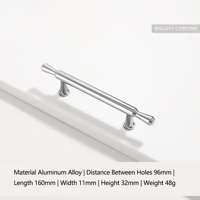 Chrome Cabinet Pull Drawer Handle Solid Aluminum Alloy for Kitchen Wardrobe